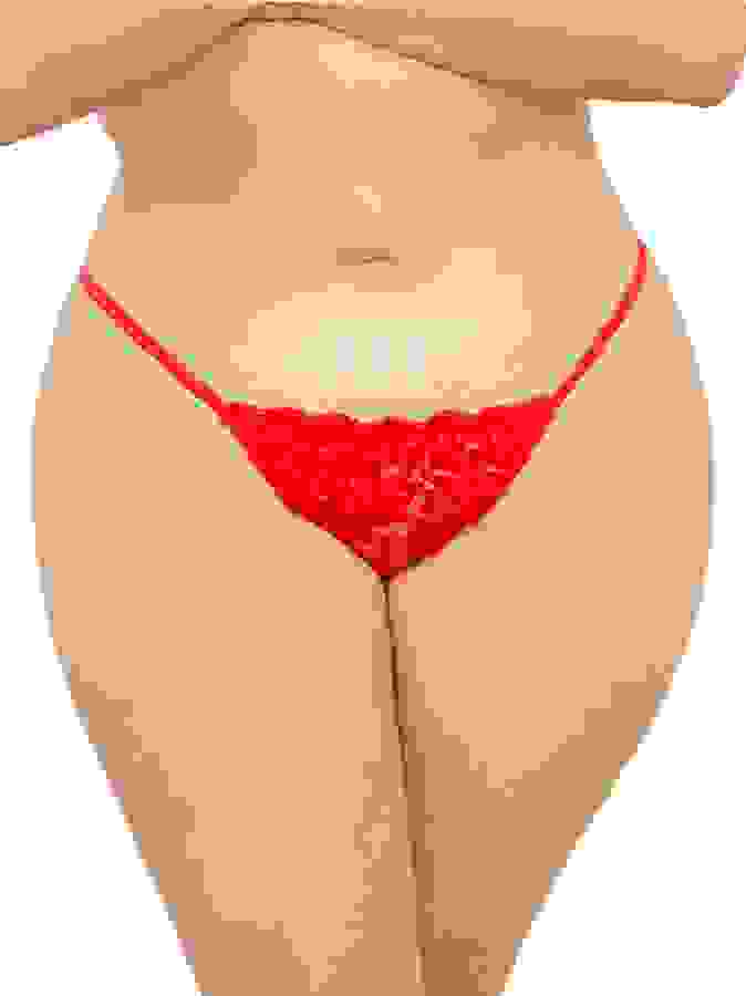 Escante Plus Size Red Lace G-String, Red, hi-res